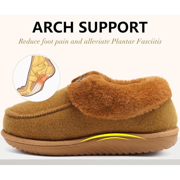 Women's Winter Warm Light Brown Fuzzy Faux Fur Collar Memory Foam Boot Shoes - Picture 5 of 7